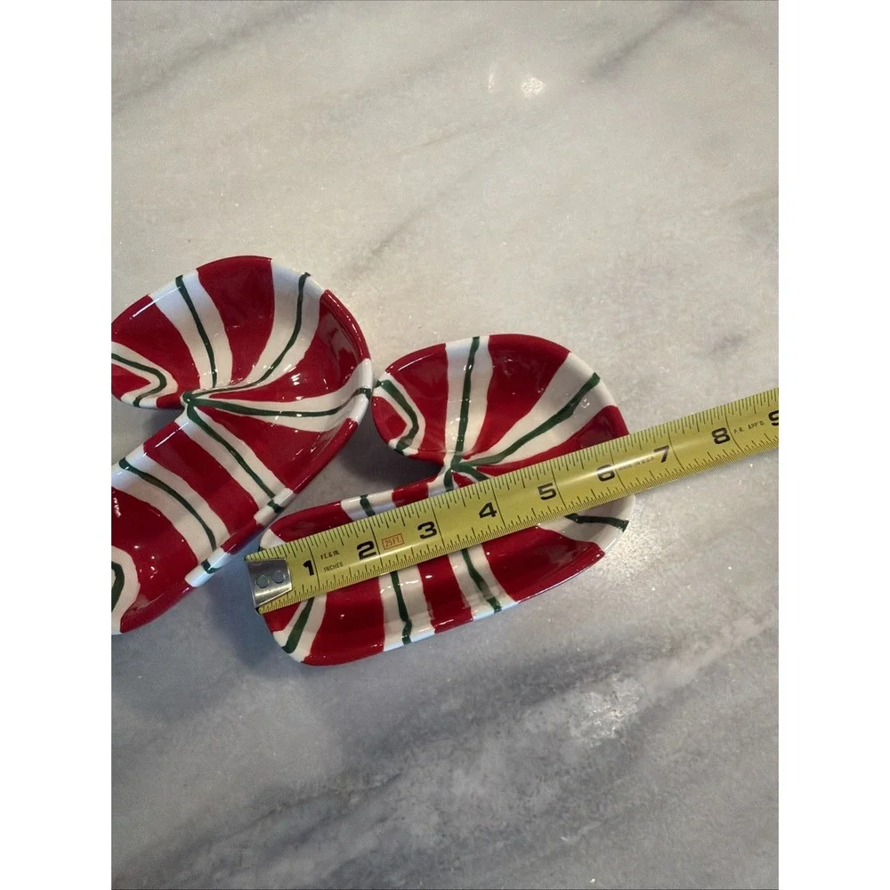 Set Of 2 Pier‎ 1 Imports Christmas Candy Cane Ceramic Dip/ Serving Bowls OLA001